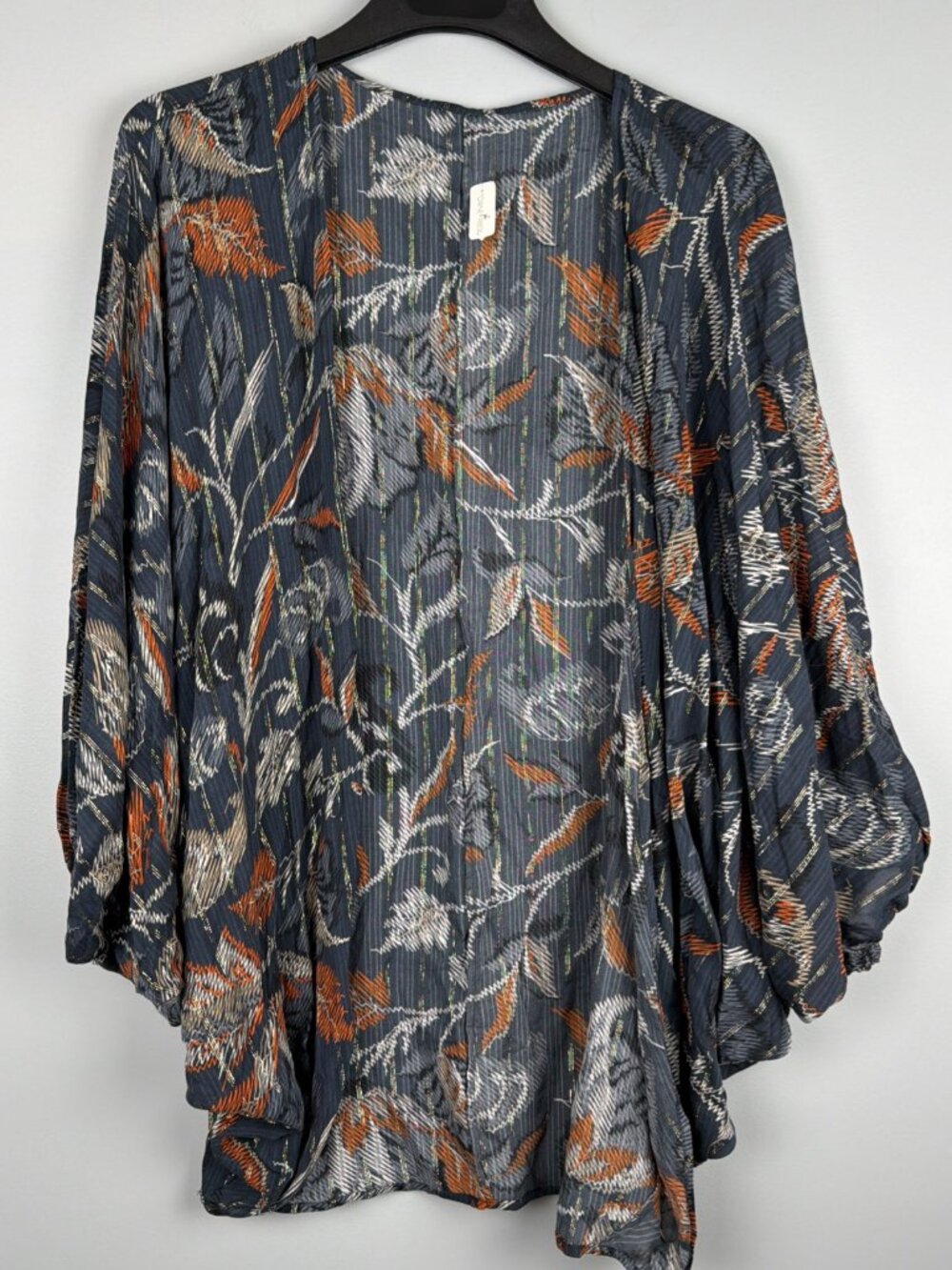 Towne & Reese Kimono Womens Free Size Blue Metallic Dolman Swim Coverup Bohemian
